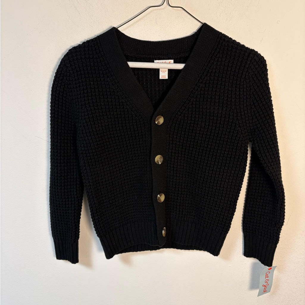 Kids Cat & Jack Black Knit Button-Front Sweater Cardigan Xs (4-5) Nwt